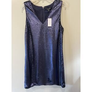 Banana Republic Navy Sequin V-Neck Dress NEW w/ Tags Size 12 Tall